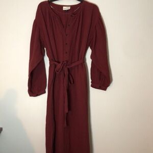 Universal Thread Women's M Long Sleeve Tie Front Shirt Dress terracotta gauze